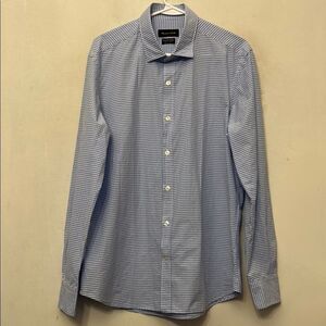 Massimo Dutti Blue white Checkered Men's Long sleeve Shirt Size L EUC